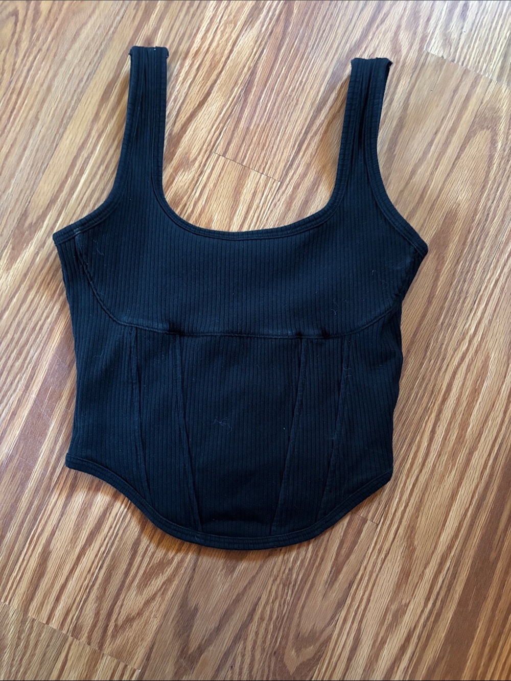 PINK Victoria's Secret Black Ribbed Scoop Corset Cropped Tank